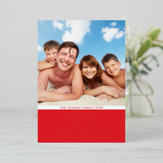 家族の写真クリスマスモダンタイポグラフィハッピーホール 箔シーズンカード (立ち正面)