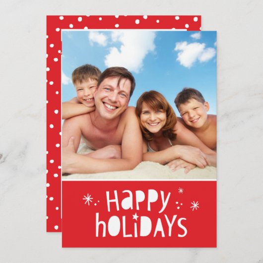 家族の写真クリスマスモダンタイポグラフィ幸せ シーズンカード (正面/裏面)