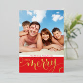 家族の写真クリスマスモダン書道メリー 箔シーズンカード (立ち正面)