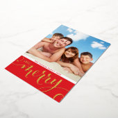 家族の写真クリスマスモダン書道メリー 箔シーズンカード (回転した状態)