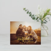 家族の写真クリスマス書道挨拶金ゴールド 箔シーズンポストカード (立ち正面)