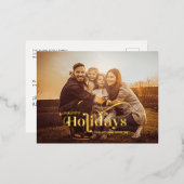 家族の写真クリスマス書道挨拶金ゴールド 箔シーズンポストカード (正面/裏面)