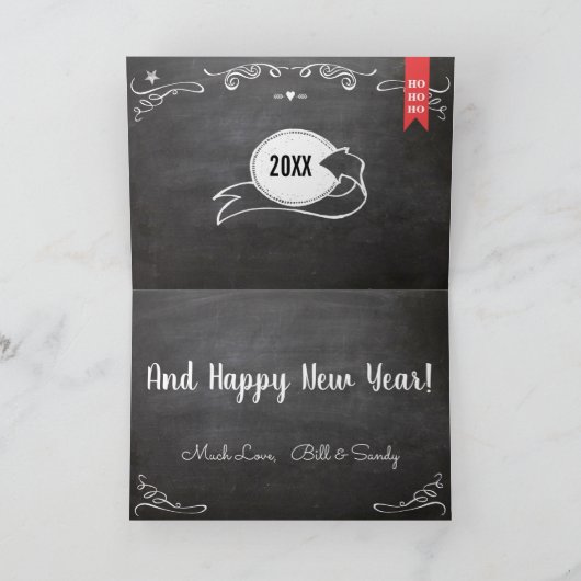 家族の写真クリスマス金ゴールドとChalkboard要素 シーズンカード (内部)