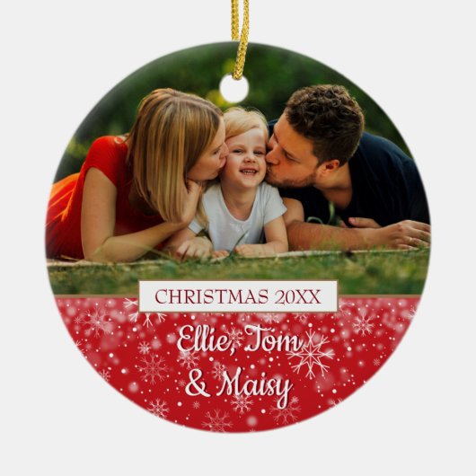 家族の写真クリスマス セラミックオーナメント (正面)