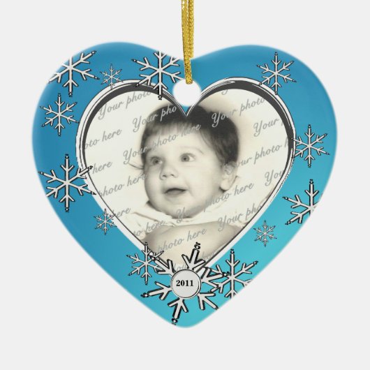 家族の写真クリスマス セラミックオーナメント (正面)