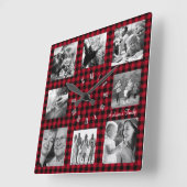 家族の写真クロック, 8枚の写真のコラージュ, バッファロープレイド スクエア壁時計 (傾斜)