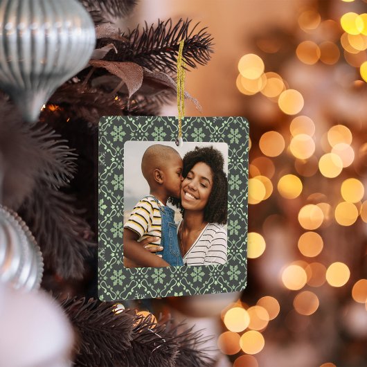 家族の写真グリーンスノーフレークのクリスマス セラミックオーナメント