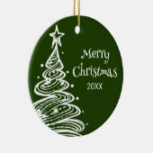 家族の写真グリーンホワイトクリスマスツリーギフト セラミックオーナメント (右)