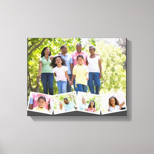 家族の写真コラージグジグザグフォトストリップダークグレー キャンバスプリント (正面)