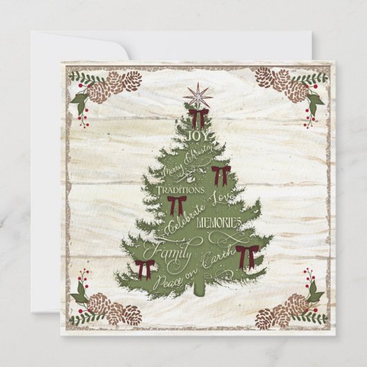 家族の写真コラージファームハウスクリスマスツリー喜び シーズンカード (正面)