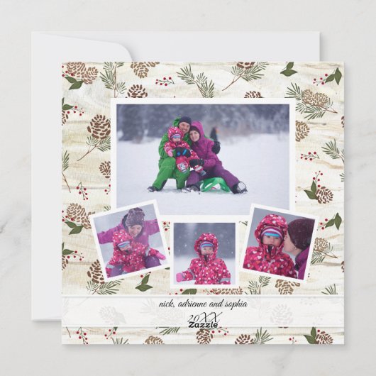 家族の写真コラージファームハウスクリスマスツリー喜び シーズンカード (裏面)