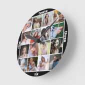 家族の写真コラージブラック16モダンインスタグラムピック ラウンド壁時計 (傾斜)