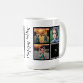 家族の写真コラージモノグラムハッピーホリデー コーヒーマグカップ (正面右)