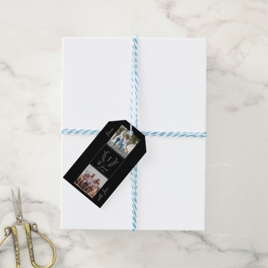 家族の写真コラージモノグラム名パーソナライズされた ギフトタグ (より糸付き)