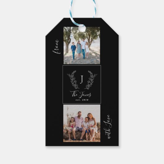 家族の写真コラージモノグラム名パーソナライズされた ギフトタグ (正面)