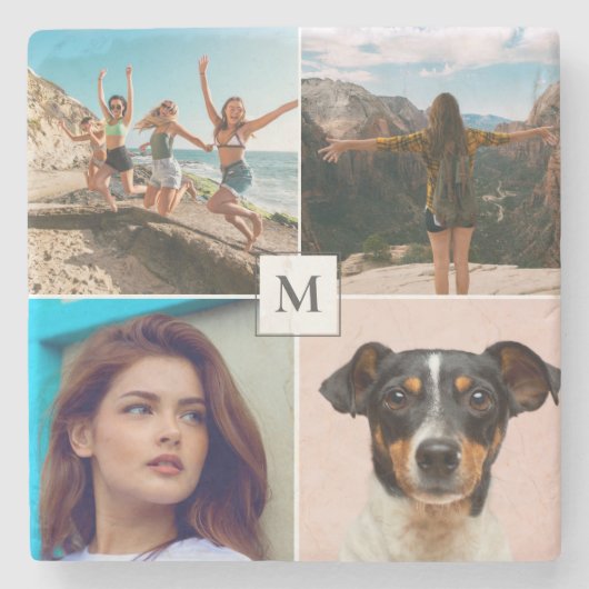 家族の写真コラージモノグラム ストーンコースター (正面)