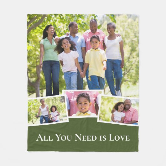 家族の写真コラージュあなたが必要とするすべてはLove Green フリースブランケット (正面)