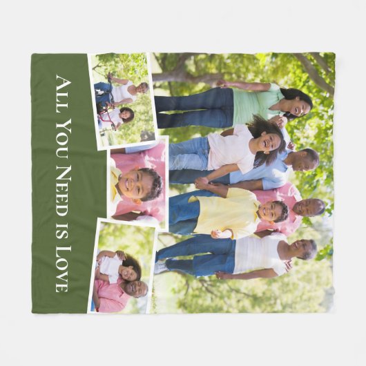 家族の写真コラージュあなたが必要とするすべてはLove Green フリースブランケット (正面(横))