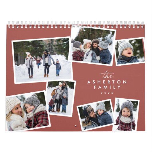 家族の写真コラージュおもしろいモダンテラコッタ カレンダー (カバー)