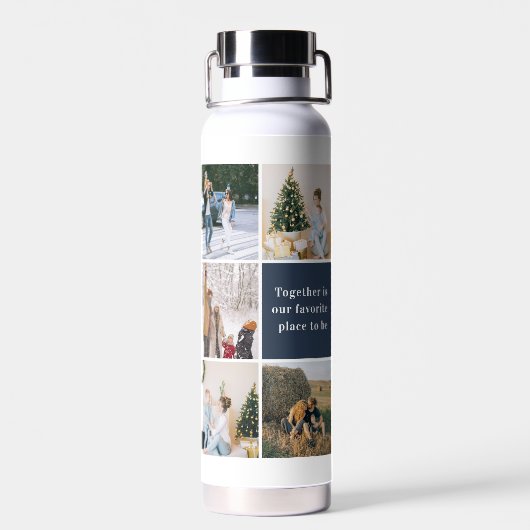 家族の写真コラージュが私たちお気に入りの ウォーターボトル (背面)