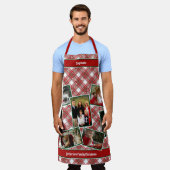 家族の写真コラージュと名前クリスマスプレイド エプロン (着用した状態)