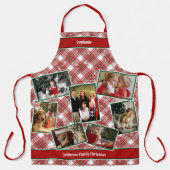 家族の写真コラージュと名前クリスマスプレイド エプロン (正面)
