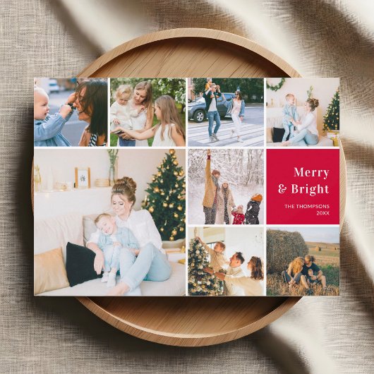 家族の写真コラージュと明メリーるいクリスマスホー シーズンカード