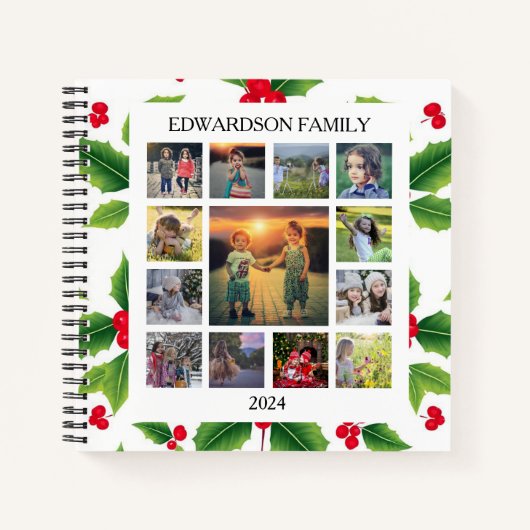 家族の写真コラージュのクリスマスを作成する ノートブック (正面)