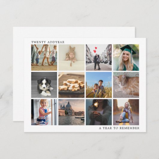 家族の写真コラージュのクリスマスを思い出す年 シーズンカード (正面/裏面)