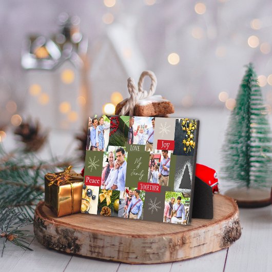 家族の写真コラージュのグリッド緑と赤のクリスマス フォトプラーク