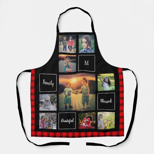 家族の写真コラージュのモノグラムを作成する エプロン (正面)