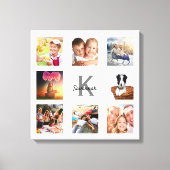 家族の写真コラージュのモノグラムホワイト キャンバスプリント (正面)