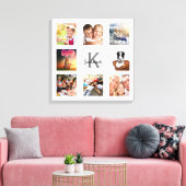 家族の写真コラージュのモノグラムホワイト キャンバスプリント (インサイチュ (リビング))
