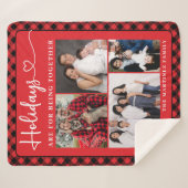 家族の写真コラージュの休日が一緒にいる シェルパブランケット (正面(横))