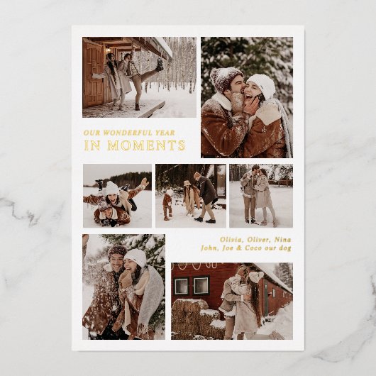 家族の写真コラージュの年クリスマス 箔シーズンカード (正面)