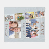 家族の写真コラージュの愛と幸福引用文ブルー フリースブランケット (正面(横))