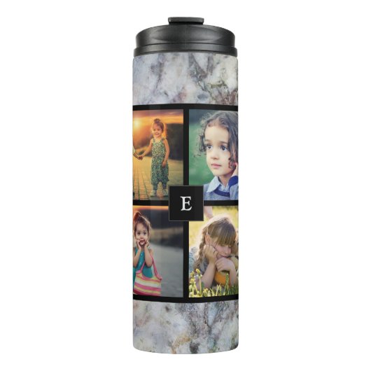 家族の写真コラージュの灰色の大理石を作成 タンブラー (正面)