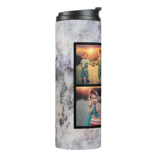 家族の写真コラージュの灰色の大理石を作成 タンブラー (回転左)