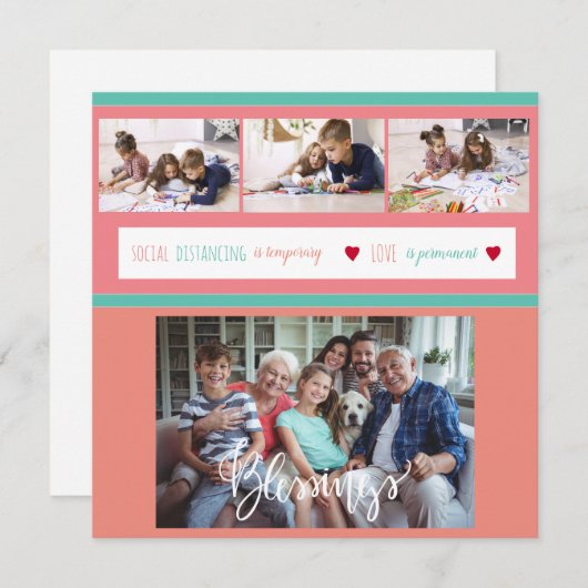 家族の写真コラージュの自宅愛のメッセージ (正面/裏面)