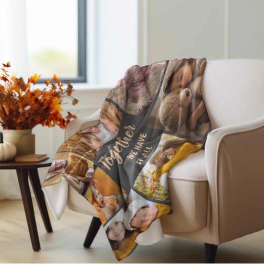 家族の写真コラージュの茶色の一緒に持っている フリースブランケット