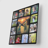 家族の写真コラージュの黒い四角を作成する スクエア壁時計 (傾斜)