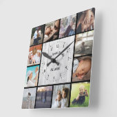 家族の写真コラージュはライトウッドをパーソナライズ スクエア壁時計 (傾斜)