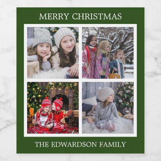 家族の写真コラージュを作成クリスマス ワインラベル (シングルラベル)