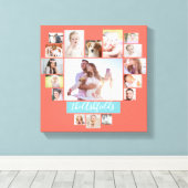 家族の写真コラージュハート17写真名サンゴ キャンバスプリント (インサイチュ (ウッドフロア))