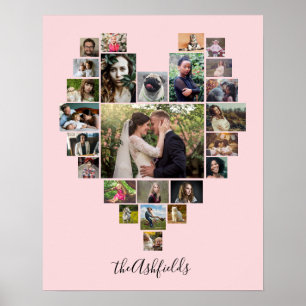 家族の写真コラージュハート25写真名ピンク ポスター