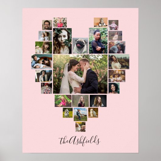 家族の写真コラージュハート25写真名ピンク ポスター (正面)