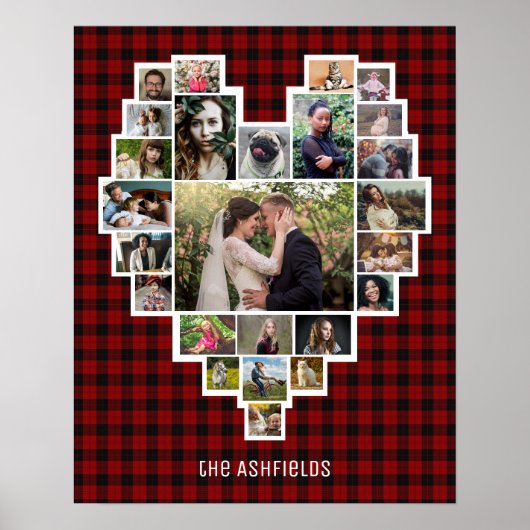 家族の写真コラージュハート25写真名Red Plaid ポスター (正面)