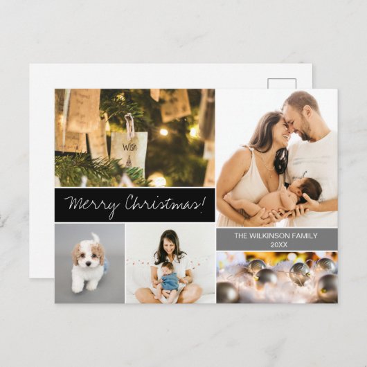 家族の写真コラージュモダンメリークリスマス シーズンポストカード (正面/裏面)