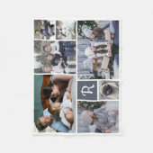 家族の写真コラージュモノグラムの7写真白 フリースブランケット (正面)