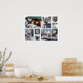 家族の写真コラージュモノグラムの7写真白 ポスター (キッチン)